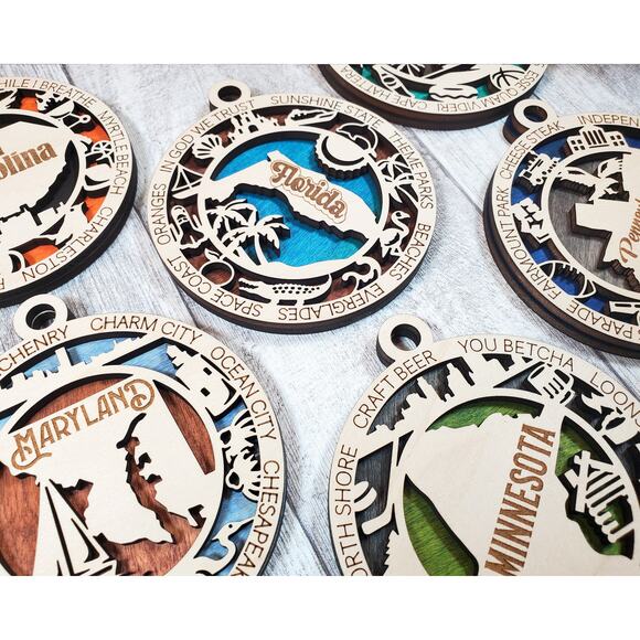 State Ornaments Wooden Gift USA Souvenirs Christmas Tree Decoration For Traveler - Picture 8 of 12